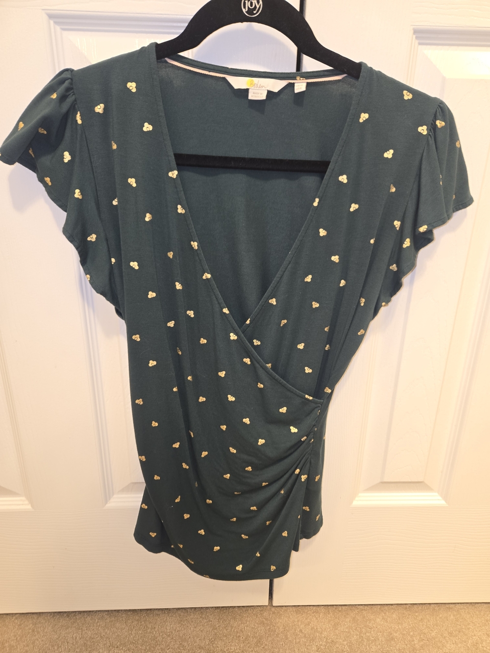Boden Women's Deep V-Neck Green Faux-Wrap Top